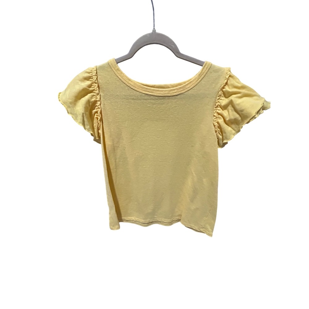 LOFT Yellow Ruffle Flutter Sleeve Scoop Neck Slub Knit Tee‎ Top Womens